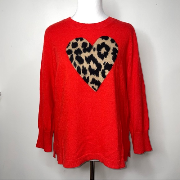 J. Crew Sweaters - J. Crew Women's 100% Cashmere Red Leopard Heart Sweater Size XL